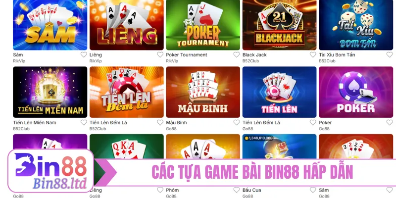 Các tựa game bài BIN88 hấp dẫn không thể bỏ qua