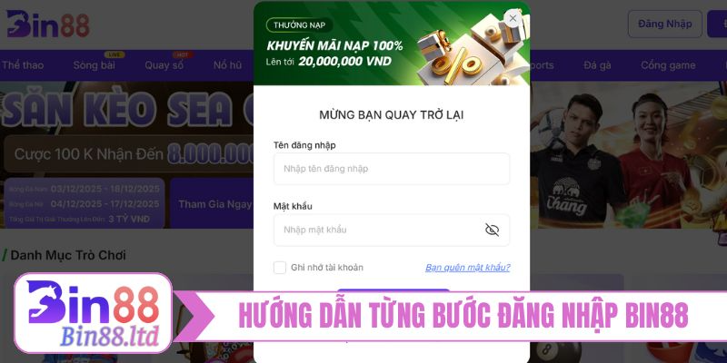 Hướng dẫn từng bước đăng nhập BIN88