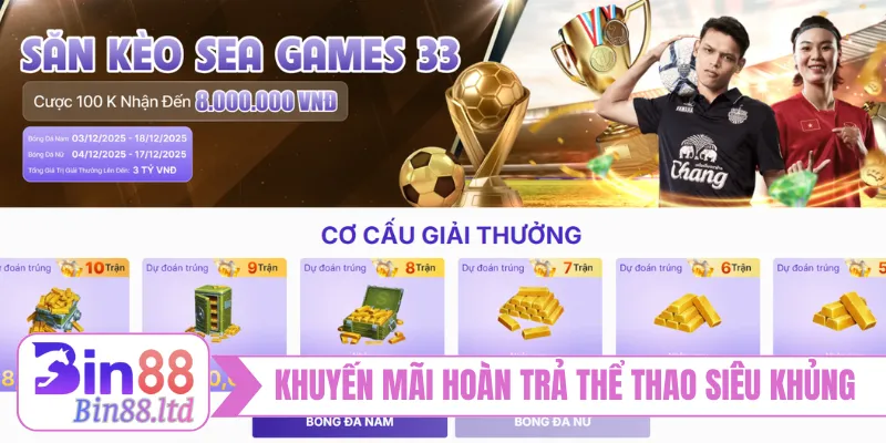 Khuyến mãi hoàn trả thể thao siêu khủng cho hội viên
