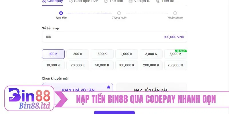 Nạp tiền BIN88 qua Codepay nhanh gọn